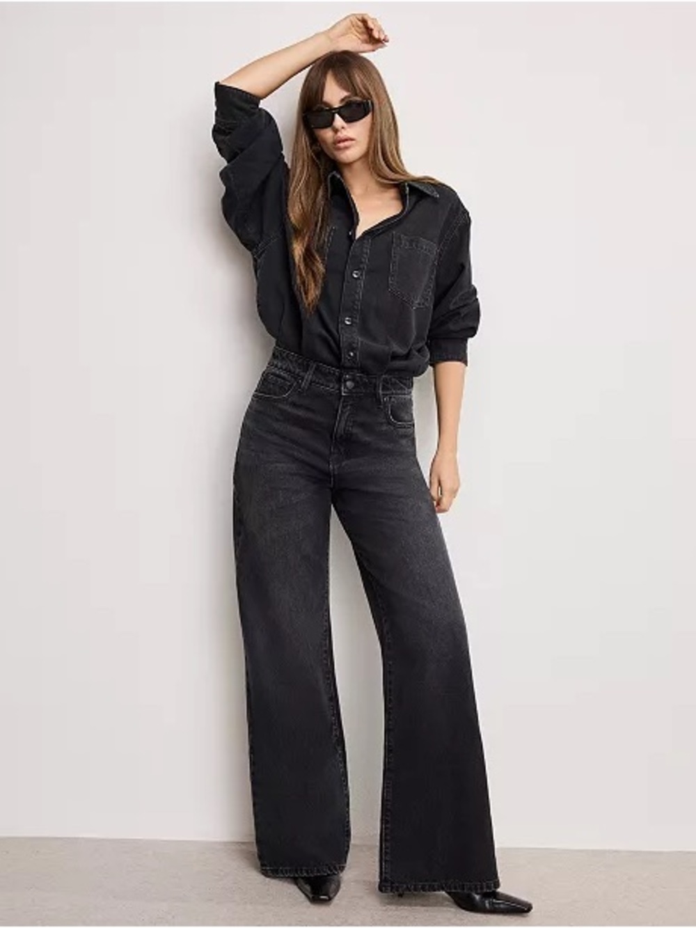Good American Denim Long Sleeve Shirt Jumpsuit